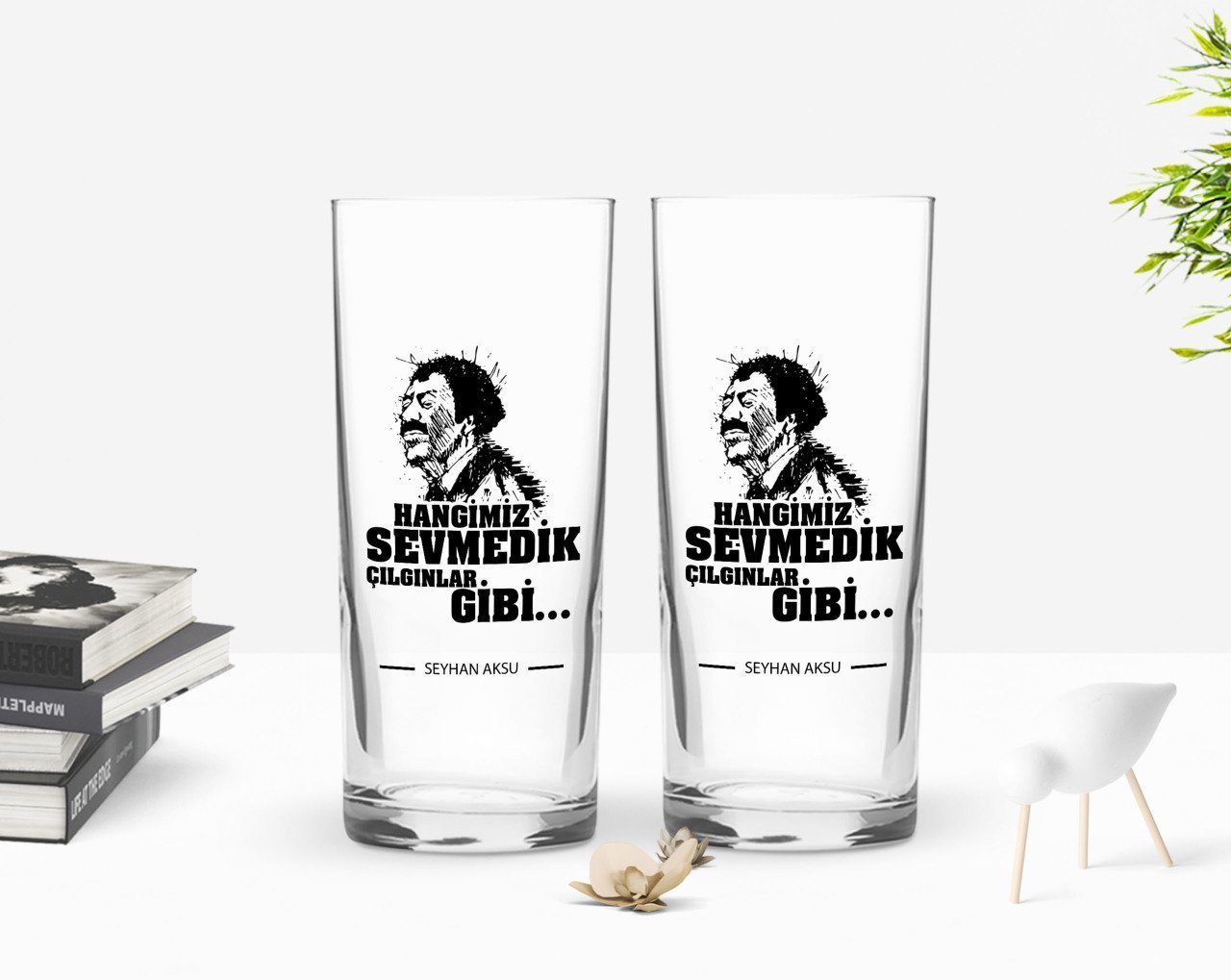 Kişiye Özel Renkli Baskılı Hangimiz Sevmedik Çılgınlar Gibi Silüet Tasarımlı İkili Rakı Bardağı Seti-7