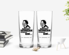 Kişiye Özel Renkli Baskılı Hangimiz Sevmedik Çılgınlar Gibi Silüet Tasarımlı İkili Rakı Bardağı Seti-7