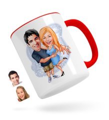 Kişiye Özel Sevgililer Karikatürlü Kırmızı Kupa Bardak-14