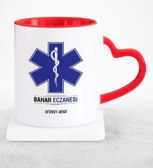 Kişiye Özel Mesleki Eczane Kırmızı Kalpli Kupa Bardak - 2