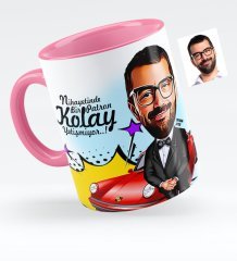 Kişiye Özel Bay Patron Karikatürlü Pembe Kupa Bardak - 1