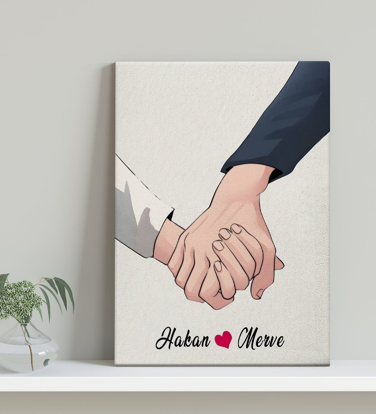 BK Gift Kişiye Özel Sevgili El Ele Tasarımlı Kanvas Tablo-5 (30x50), Sevgiliye Hediye, Sevgililer Günü Hediyesi