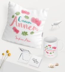 Kişiye Özel Canım Annem Beyaz Kupa Ayna Yastık Seti - 12