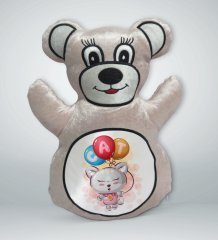 BK Gift Sevimli Kedi Tasarımlı Krem Ayıcık Yastık-6