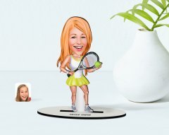 Kişiye Özel Kadın Tenis Oyuncusu Karikatürlü Ahşap Biblo Model-2