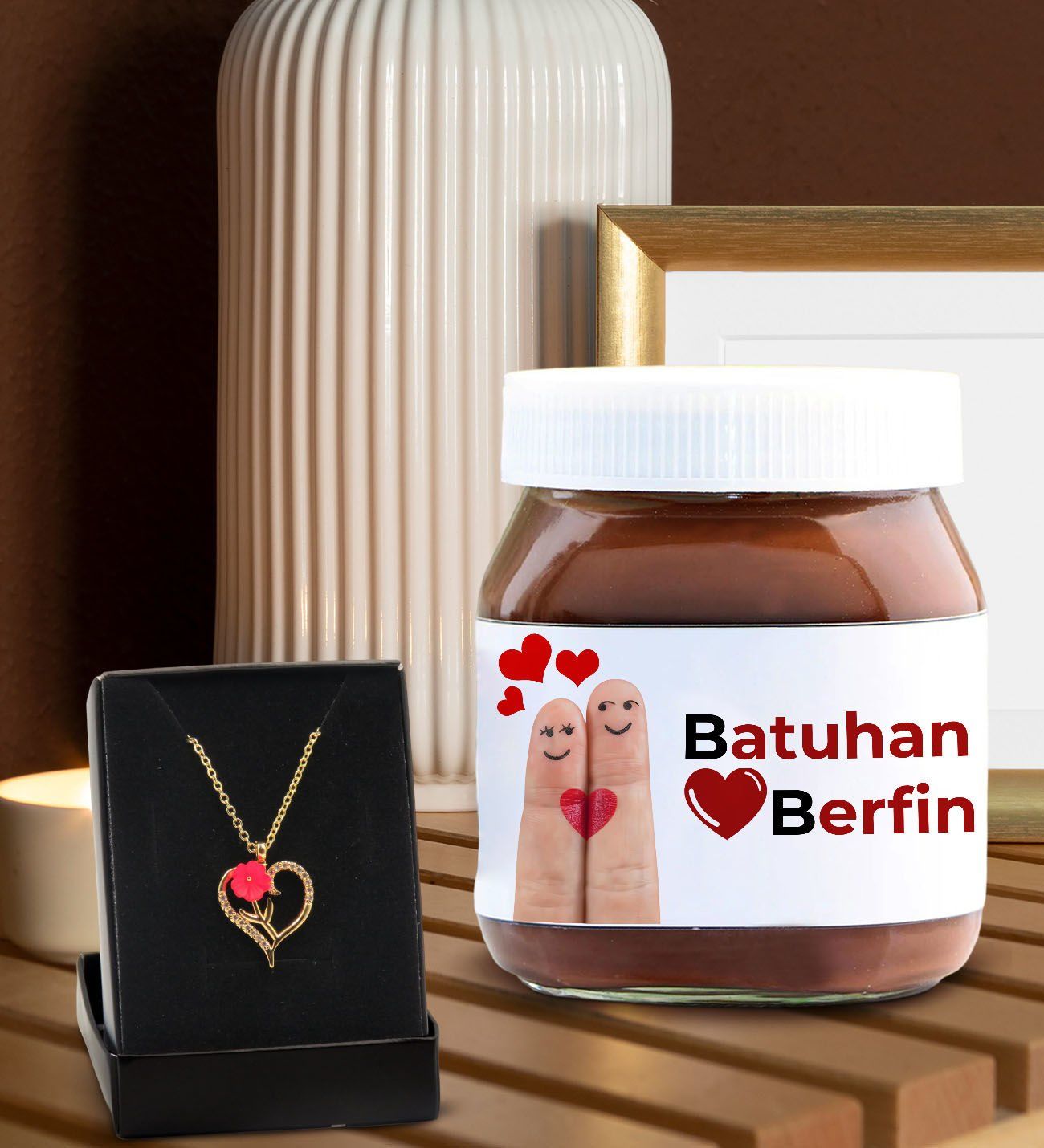 BK Gift Sevgiliye Özel Aşk Çiçeği Kalp Kolye ve Nutella 400gr. Hediye Seti, Sevgililer Günü Hediye, Doğum Günü Hediyesi, Sevgiliye Hediye-9