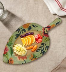 BK Gift Çiçekler Tasarımlı Yaprak Şeklinde Doğal Ahşap Servis ve Sunum Tabağı Model 5