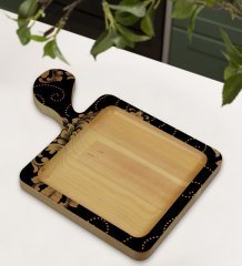 BK Gift Retro Motif Tasarımlı Kare Şeklinde Doğal Ahşap Servis ve Sunum Tabağı Model 10