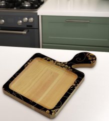 BK Gift Retro Motif Tasarımlı Kare Şeklinde Doğal Ahşap Servis ve Sunum Tabağı Model 10