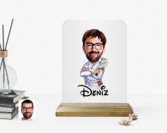 Kişiye Özel Erkek Kasap Karikatürlü Ahşap Standlı Çerçeve