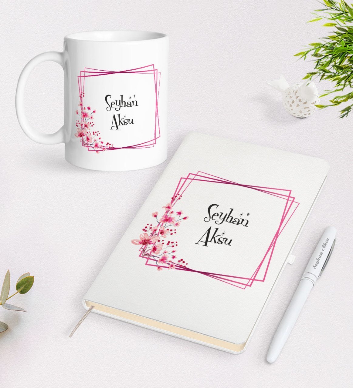 Kişiye Özel İsimli Beyaz Defter Kalem Kupa Seti-9