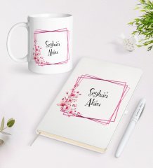 Kişiye Özel İsimli Beyaz Defter Kalem Kupa Seti-9