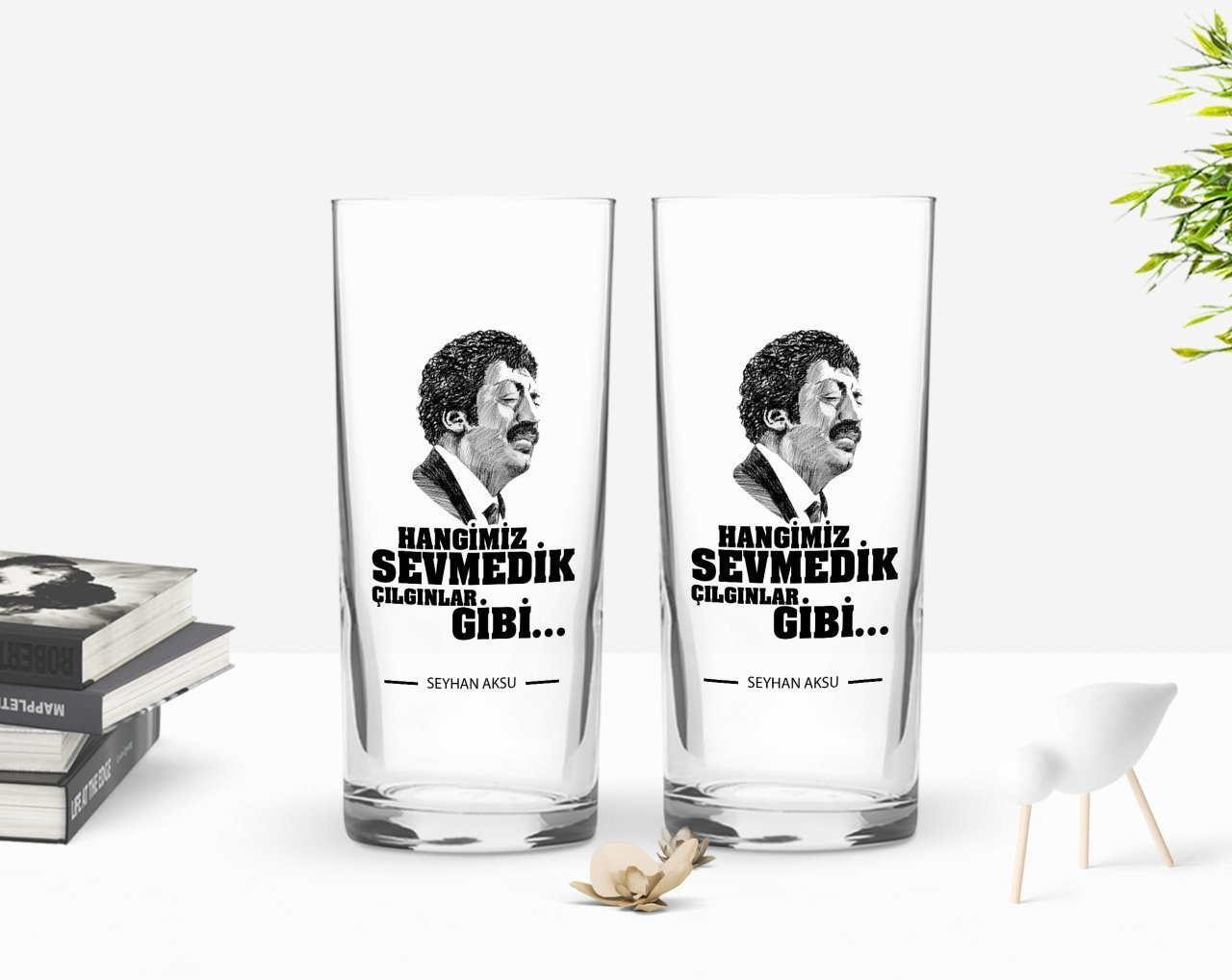 Kişiye Özel Renkli Baskılı Hangimiz Sevmedik Çılgınlar Gibi Silüet Tasarımlı İkili Rakı Bardağı Seti-6