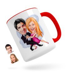 Kişiye Özel Sevgililer Karikatürlü Kırmızı Kupa Bardak-13
