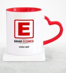 Kişiye Özel Mesleki Eczane Kırmızı Kalpli Kupa Bardak - 1