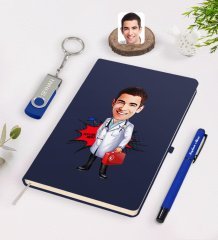Kişiye Özel Erkek Acil Tıp Teknisyeni Karikatürlü Lacivert Defter Kalem 32gb USB Bellek Hediye Seti-1