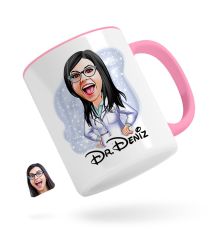 Kişiye Özel Kadın Doktor Karikatürlü Pembe Kupa Bardak-1