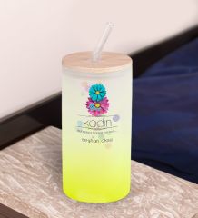 BK Gift Kadınlar Gününe Özel İsimli Sarı Renk Pipetli Buzlu Cam Bardak 600ml - 2, 8 Mart Kadınlar Günü