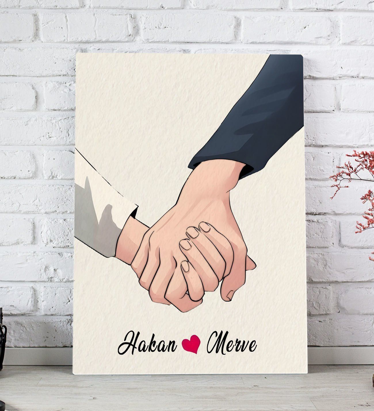 BK Gift Kişiye Özel Sevgili El Ele Tasarımlı Kanvas Tablo-5 (20x30), Sevgiliye Hediye, Sevgililer Günü Hediyesi