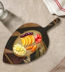 BK Gift Çiçekler Tasarımlı Yaprak Şeklinde Doğal Ahşap Servis ve Sunum Tabağı Model 4