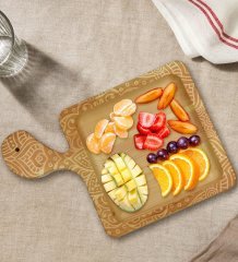 BK Gift Retro Motif Tasarımlı Kare Şeklinde Doğal Ahşap Servis ve Sunum Tabağı Model 9