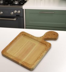 BK Gift Retro Motif Tasarımlı Kare Şeklinde Doğal Ahşap Servis ve Sunum Tabağı Model 9