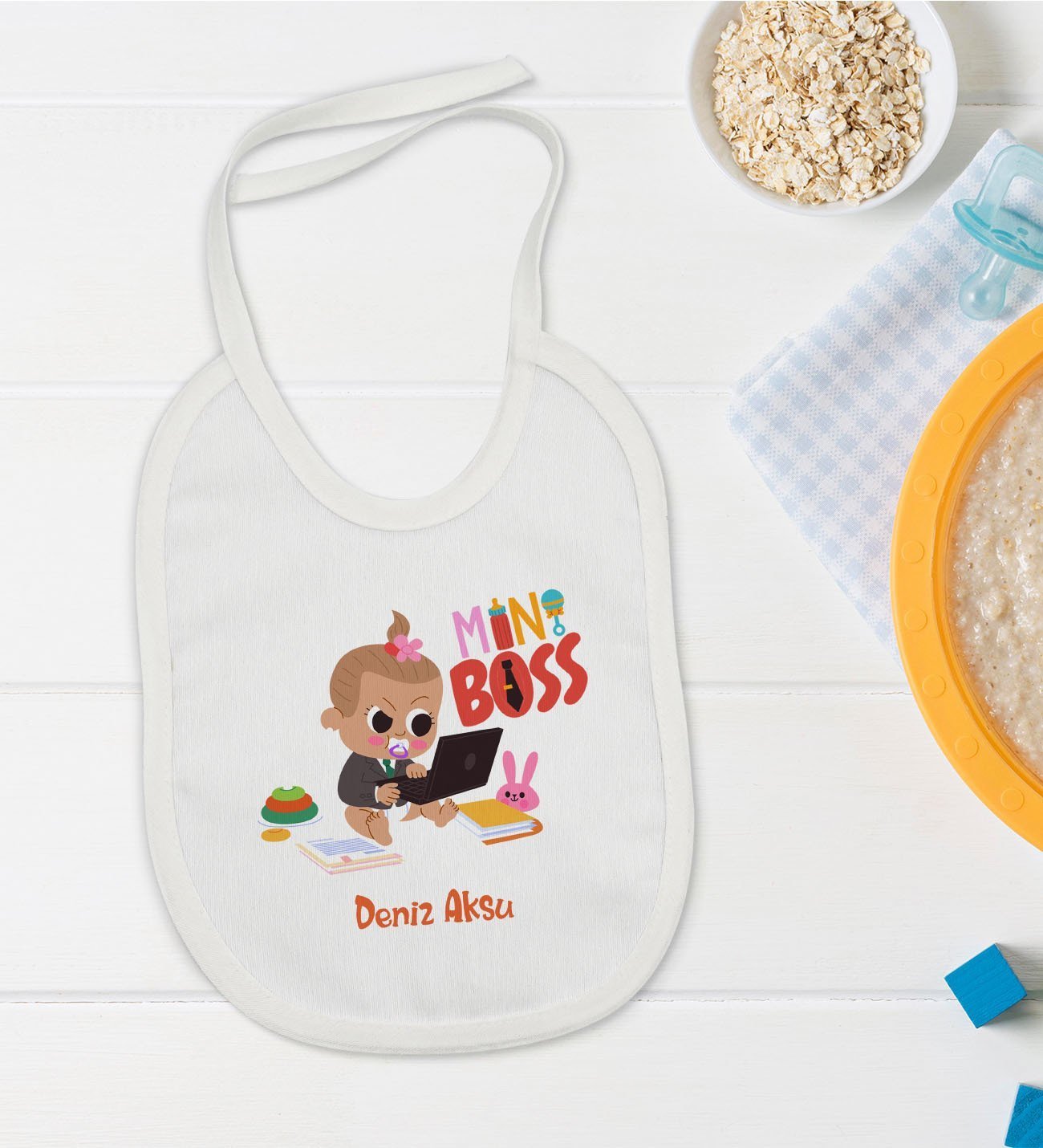BK Kids Kişiye Özel Mini Boss Tasarımlı Bebek Mama Önlüğü - Model 1