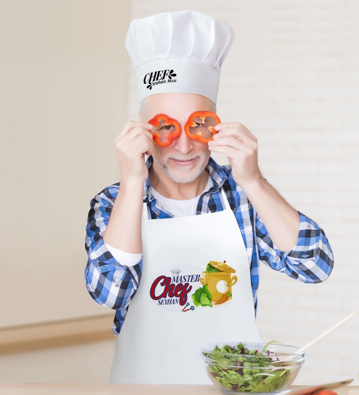 Kişiye Özel Master Chef Erkek Mutfak Önlüğü ve Aşçı Şapkası Seti-11