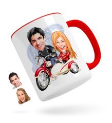 Kişiye Özel Sevgililer Karikatürlü Kırmızı Kupa Bardak-12