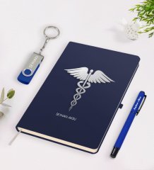Kişiye Özel Tıp Sembolü Temalı Lacivert Defter Kalem 32gb USB Bellek Hediye Seti-1