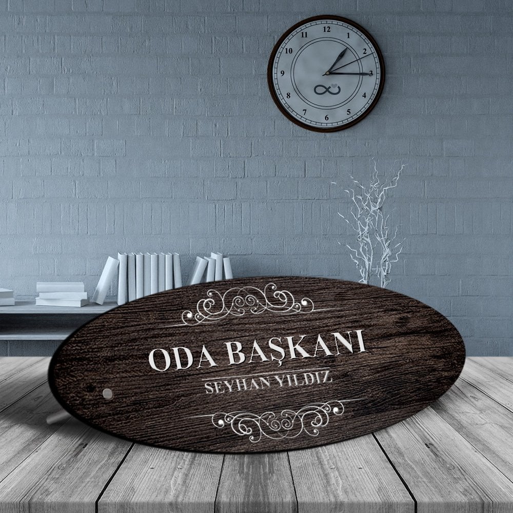 Kişiye Özel Mesleki Oda Başkanı Ahşap Oval Masa İsimliği - 3