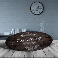 Kişiye Özel Mesleki Oda Başkanı Ahşap Oval Masa İsimliği - 3