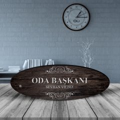 Kişiye Özel Mesleki Oda Başkanı Ahşap Oval Masa İsimliği - 3