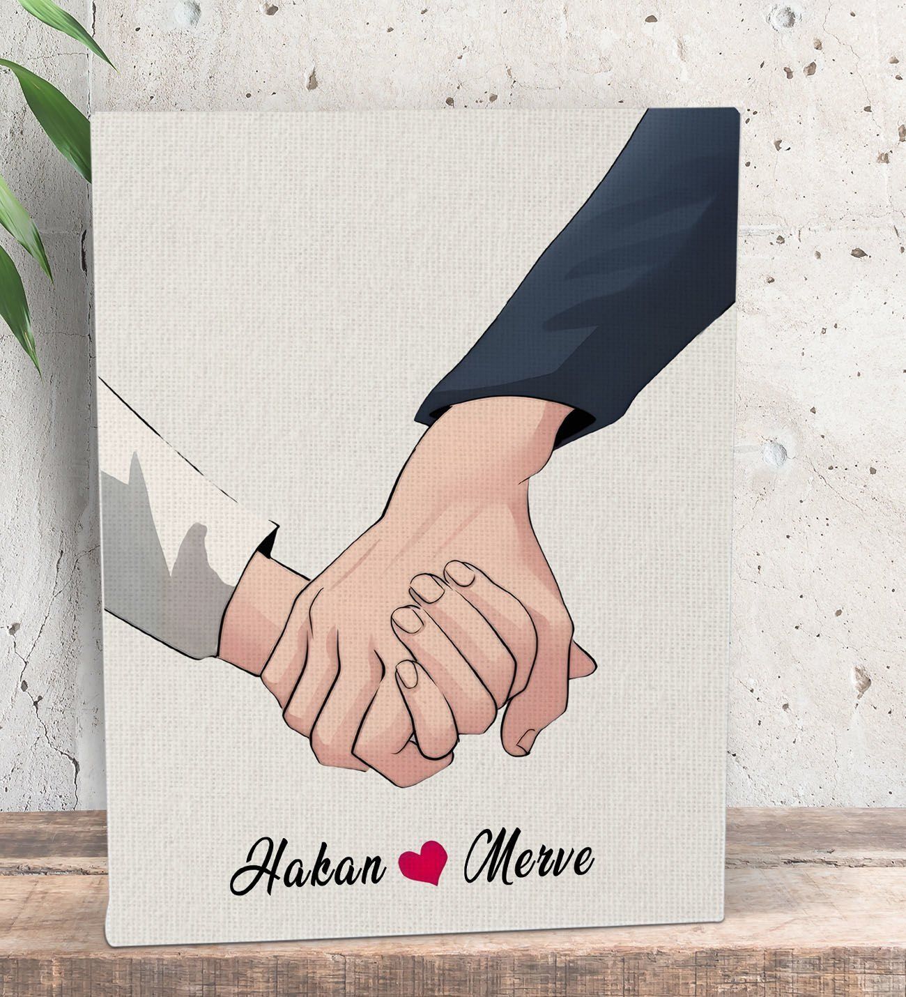 BK Gift Kişiye Özel Sevgili El Ele Tasarımlı Kanvas Tablo-5 (15x20), Sevgiliye Hediye, Sevgililer Günü Hediyesi
