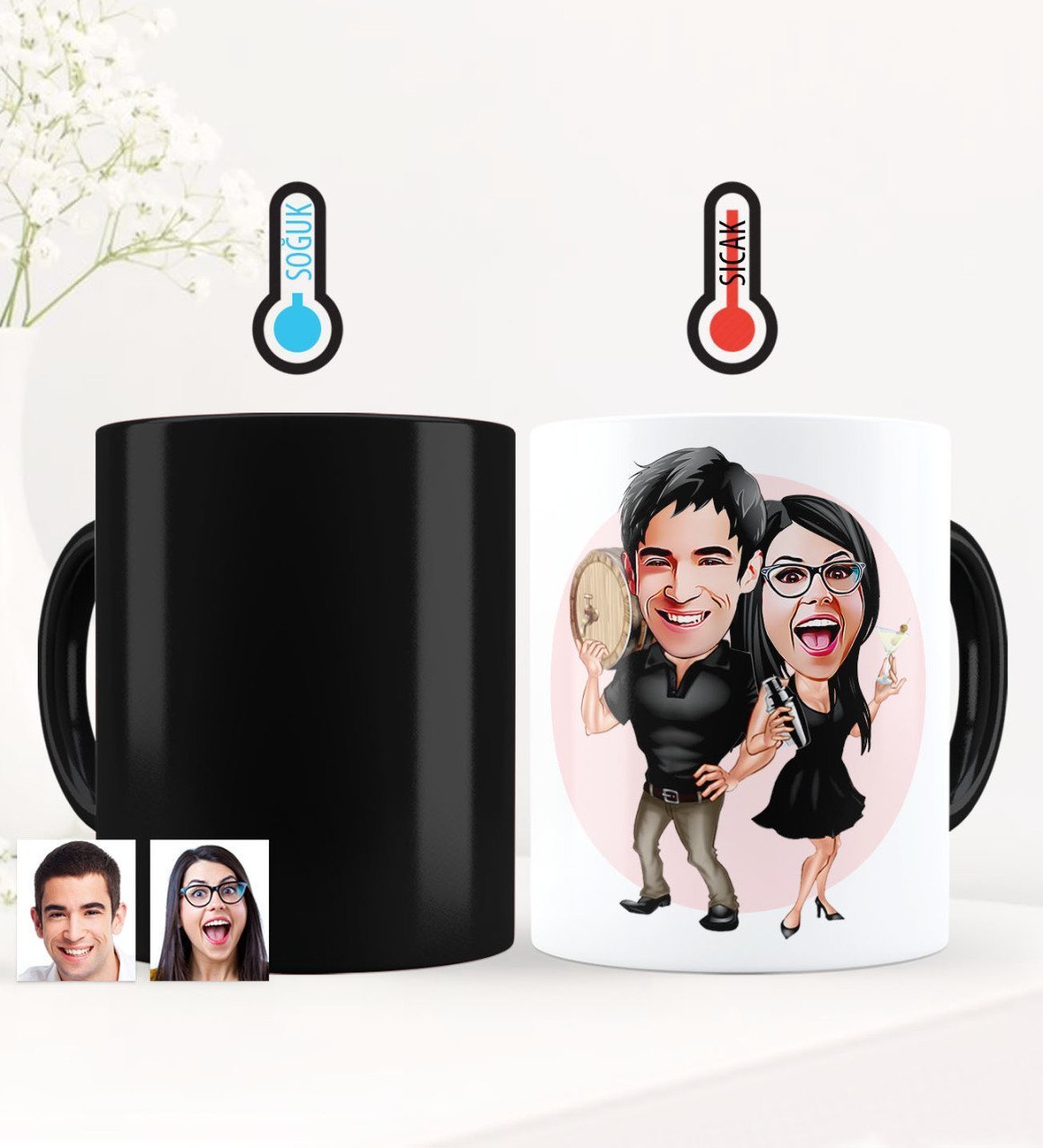 Kişiye Özel Sevgililer Karikatürlü Sihirli Kupa Bardak - 18