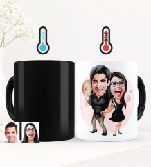 Kişiye Özel Sevgililer Karikatürlü Sihirli Kupa Bardak - 18
