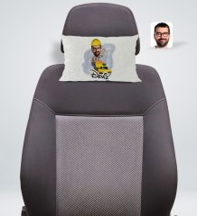 Kişiye Özel İsimli Erkek Yol Mühendisi Karikatürlü Dikdörtgen Araç Koltuk Yastığı-1