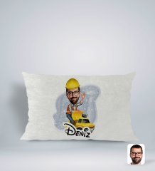 Kişiye Özel İsimli Erkek Yol Mühendisi Karikatürlü Dikdörtgen Araç Koltuk Yastığı-1