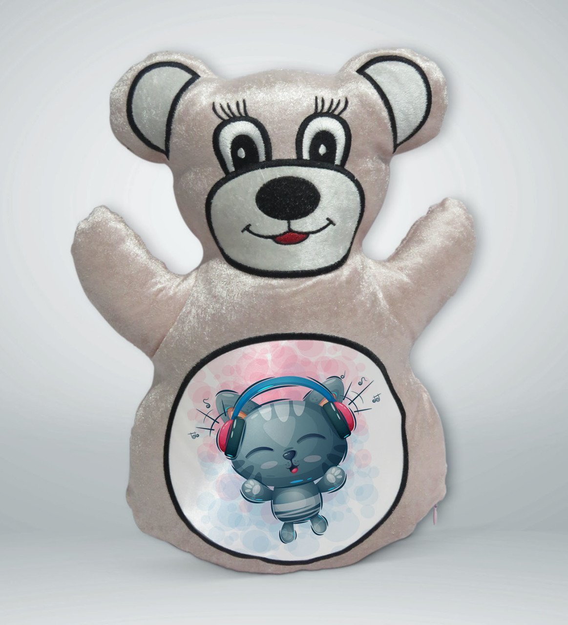 BK Gift Sevimli Kedi Tasarımlı Krem Ayıcık Yastık-4