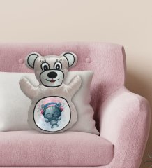 BK Gift Sevimli Kedi Tasarımlı Krem Ayıcık Yastık-4