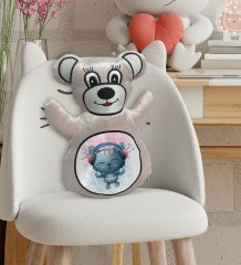 BK Gift Sevimli Kedi Tasarımlı Krem Ayıcık Yastık-4