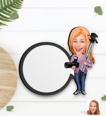 Kişiye Özel Kadın Fotoğrafçı Karikatürlü Ahşap Bardak Altlığı-1