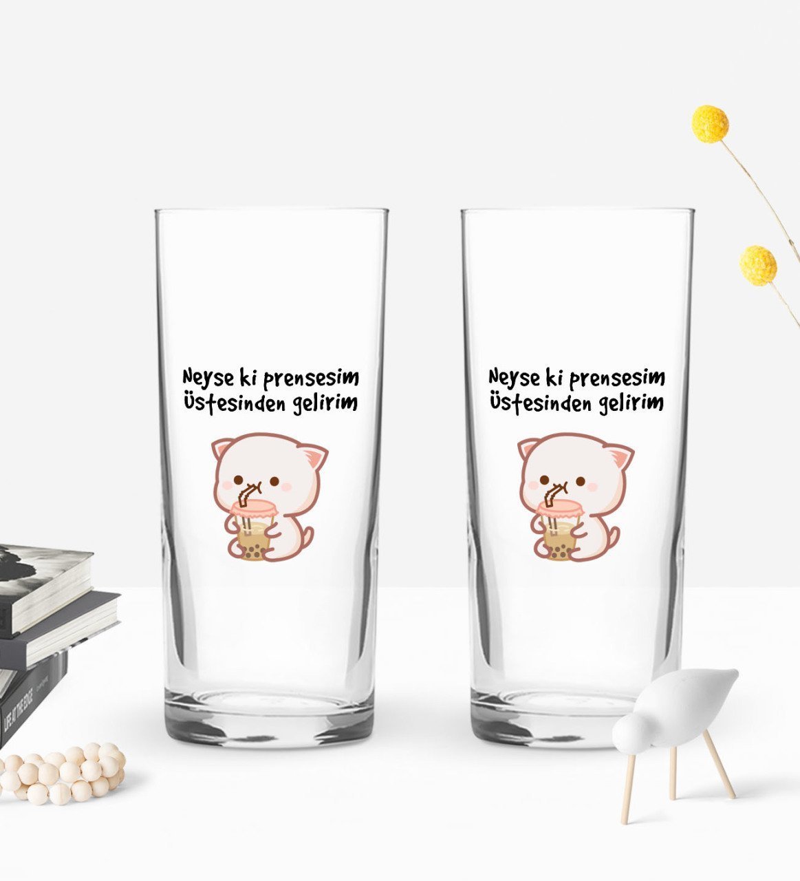 Bk Gift Renkli Baskılı Neyse Ki Prensesim Tasarımlı İkili Rakı Bardağı Seti-1