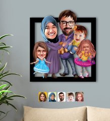 Kişiye Özel Aile Karikatürlü 3D Ahşap Tablo-9