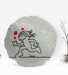 Kişiye Özel İsimli Aşık Çöp Kadın Tasarımlı Yuvarlak Dekoratif Kırlent Yastık-1