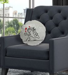 Kişiye Özel İsimli Aşık Çöp Kadın Tasarımlı Yuvarlak Dekoratif Kırlent Yastık-1