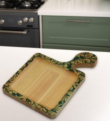 BK Gift Retro Motif Tasarımlı Kare Şeklinde Doğal Ahşap Servis ve Sunum Tabağı Model 8