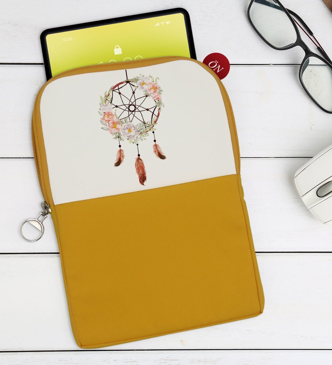BK Gift Rüya Kapanı Tasarımlı Taşınabilir Koruyucu Tablet Kılıfı & Organizer Çanta - Sarı-1