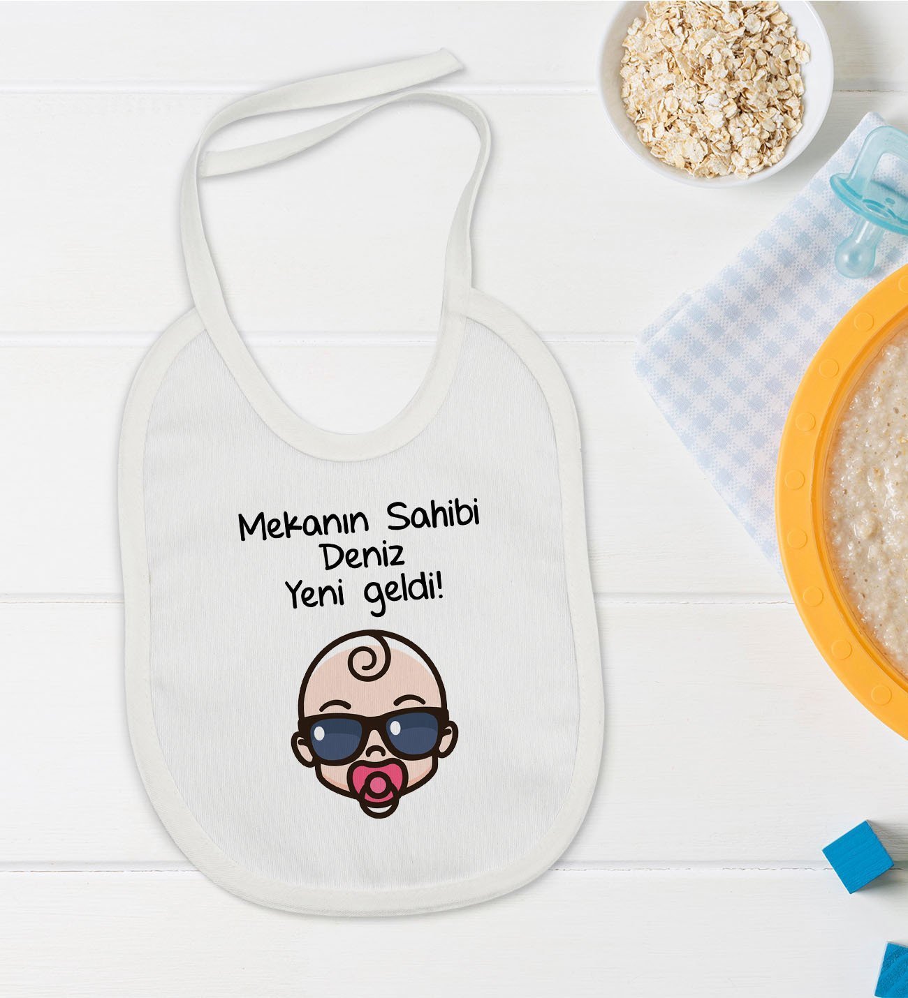 BK Kids Kişiye Özel Mekanın Sahibi Yeni Geldi Tasarımlı Bebek Mama Önlüğü - Model 1