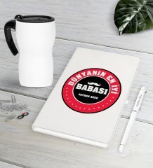 Kişiye Özel Dünyanın En İyi Babası Beyaz Defter Kalem Termos Mug Seti-7